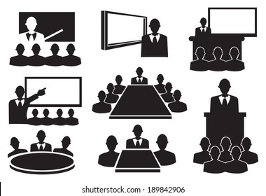 Conceptual vector illustration. Black and white icons for business meeting.