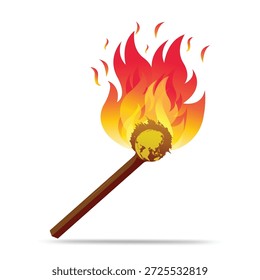 Ilustração vetorial conceitual de uma partida em chamas com formato de fogo como o planeta Terra, simbolizando o aquecimento global, as mudanças climáticas, a crise ambiental e o impacto humano na natureza