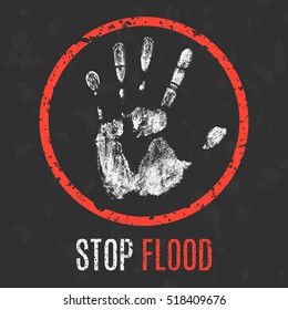 Conceptual vector illustration. Cataclysms. Stop flood.