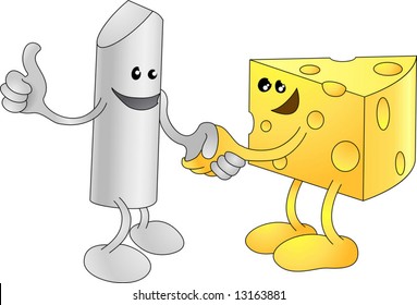 A conceptual vector illustration of chalk and cheese shaking hands. Opposites attract, or different but equal, or perhaps a diverse partnership.