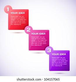 Conceptual vector illustration of colorful cubes with arrows and place for your text. Usable for different business design. Progress background / product choice or versions.
