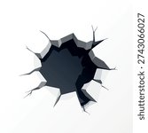 Conceptual vector illustration of cracked surface hole opening, abstract geometric break, flat design. Vector illustration