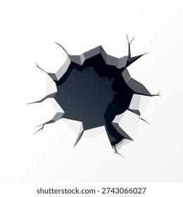 Conceptual vector illustration of cracked surface hole opening, abstract geometric break, flat design. Vector illustration