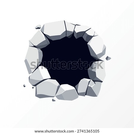 Conceptual vector illustration of cracked surface hole opening, abstract geometric break, flat design. Vector illustration