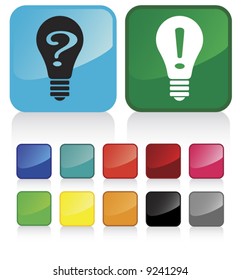 Conceptual vector illustration of electric light bulb with exclamation/question mark button web2.0 - check my gallery for more. proposed colors