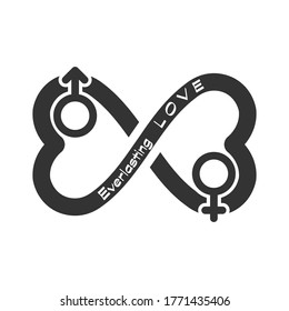 Conceptual vector illustration of everlasting love with the sign of infinity, male and female, isolated on a white background