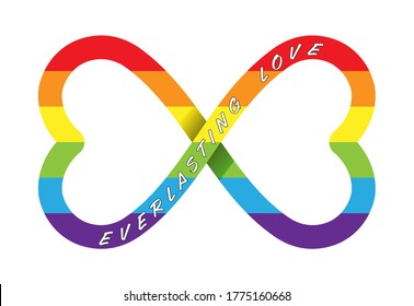 Ilustración conceptual vectorial del amor eterno con un signo infinito en colores LGBT, aislado en fondo blanco