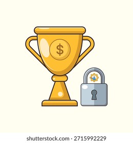 Konzeptuelle Vektorgrafik mit einer goldenen Trophäenschale neben einer modernen Bürouhr. Dieses Design steht für die entscheidende Beziehung zwischen Zeitmanagement und professionellem Erfolg. Sie symbolisiert die Einhaltung von Terminen, Produktivitätsbelohnungen, Meilensteine im Unternehmen und das Konzept "Zeit ist Geld"