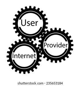 Conceptual vector illustration with gears and inscriptions, the exchange of data via the Internet and the user.