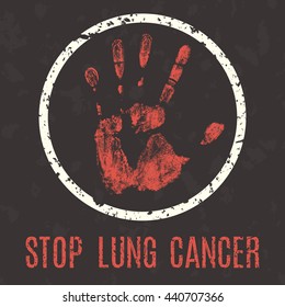 Conceptual vector illustration. Global problems of humanity. Stop lung cancer sign.