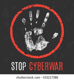 Conceptual vector illustration. Global problems of humanity. Stop cyberwar.