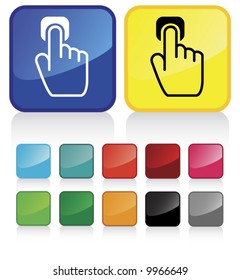 Conceptual vector illustration of hand index finger pointing button web2.0 - check my gallery for more. proposed colors