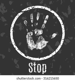 Conceptual vector illustration. Hand print and the inscription Stop.