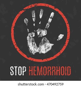 Conceptual vector illustration. Human diseases. Stop hemorrhoid.