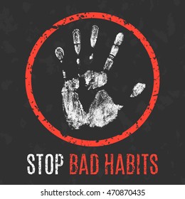 Conceptual vector illustration. Human diseases. Stop bad habits.