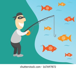 Konzeptionelle Vektorgrafik von Internet-Phishing mit Fischern und E-Mails
