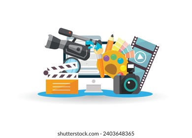 Conceptual Vector Illustration of Mobile Video Editing Application.