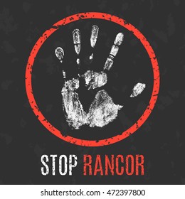 Conceptual vector illustration. Negative human states and emotions. Stop rancor sign.