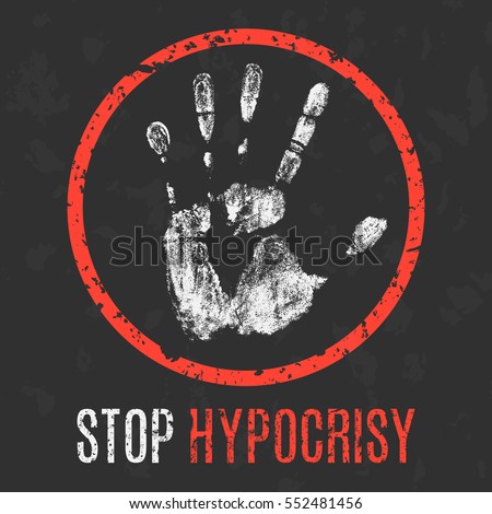 Conceptual vector illustration. Negative human states. Stop hypocrisy.