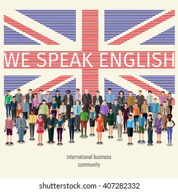conceptual vector illustration with people talking English