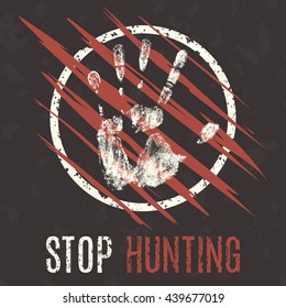 Conceptual vector illustration. Problems of humanity. Stop hunting.