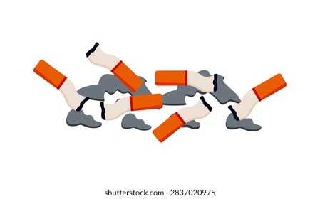 Conceptual vector illustration of quit smoking campaign featuring broken cigarettes and ash isolated on white background
