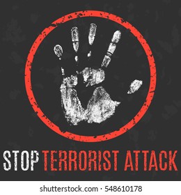 Conceptual vector illustration. Social problems. Stop terrorist attack.