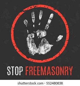Conceptual vector illustration. Social problems. Stop freemasonry.