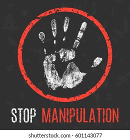 Conceptual vector illustration. Social problems. Stop manipulation.