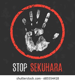 Conceptual vector illustration. Social problems. Stop sekuhara (sexual harassment in Japan).