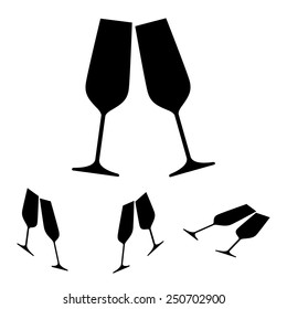Conceptual vector illustration of sparkling champagne glasses. set. Isometric effect