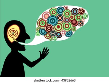 Conceptual vector illustration of speaking man with good ideas