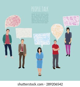 conceptual vector illustration with speech bubbles and talking people