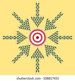 Conceptual vector illustration of stick figures standing in the shape of an arrow toward the goal. Stock vector illustration