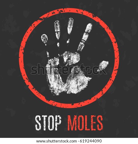 Conceptual vector illustration. Stop moles sign.