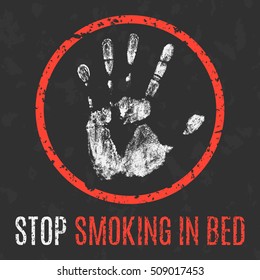 Conceptual vector illustration. Stop smoking in bed.