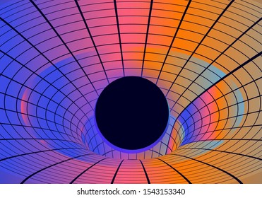 Conceptual vector illustration of  supermassive black hole and event horizon, a region of spacetime exhibiting strong gravitational acceleration.