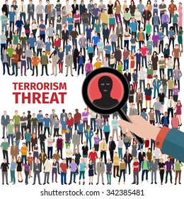 conceptual vector illustration at terrorism threat with huge crowd of people 