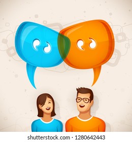 Conceptual Vector Illustration of Two Cheerful People Chatting.