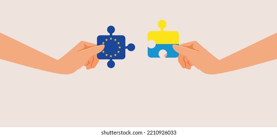 
Conceptual Vector Illustration of Ukraine Joining the European Union. Image of country accession request to a diplomatic alliance 
