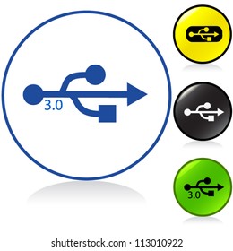 Conceptual vector illustration of usb, usb 3 symbol in round button. Proposed colors. Vector File.