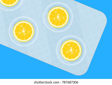 Conceptual vector illustration of vitamin C in blister