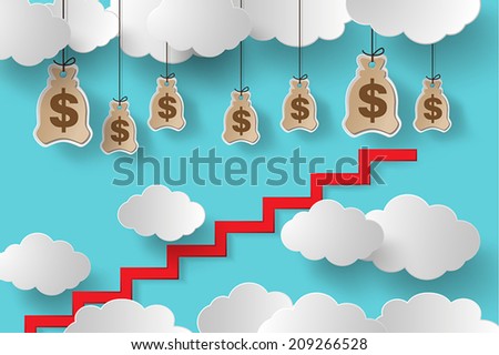 Conceptual Vector Illustration Climb Stairs Make Money Stock Vector - conceptual vector illustration climb the stairs to make money paper art style