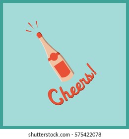 Conceptual vector image of champagne bottle with text cheers