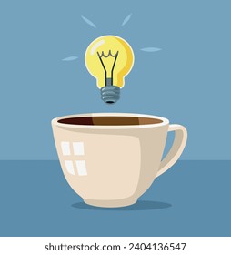 
Imagen de un vector conceptual de una copa de café utilizada para la energía creativa. Bebida de cafeína caliente usada para conseguir nuevas ideas que se desperten 
