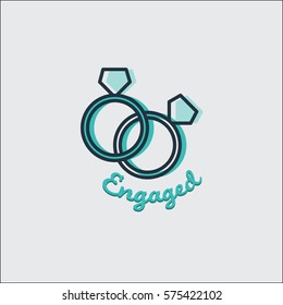 Conceptual vector image of engagement ring with text engaged