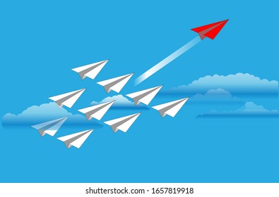 Conceptual vector image with paper plane. follow the leader. 