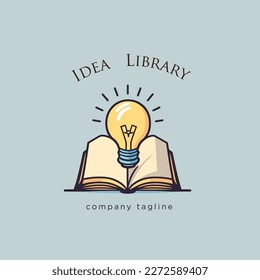 Conceptual vector logo with book and lightbulb. Vector illustration. cartoon flat style