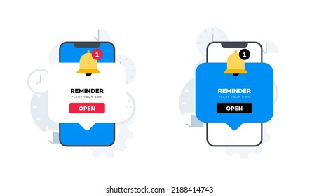 Conceptual vector mobile application reminders. Alarm notice. Calendar schedule notification. Animation ready duik friendly vector illustration.