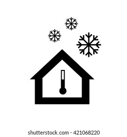 Conceptual vector passive house in cold or winter icon and pictogram | modern flat design illustration and infographic concept black on white background